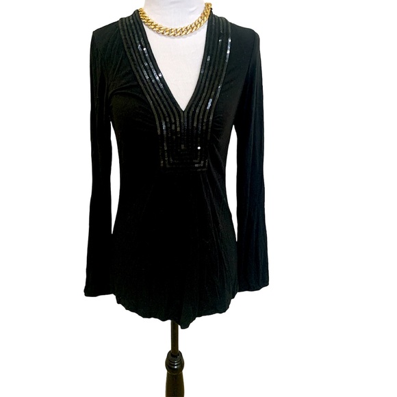 LOFT V-neck Sequin long sleeve top - Picture 1 of 4